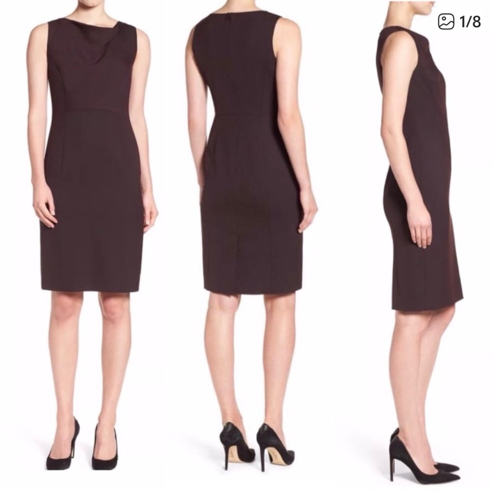 Emerson Rose Sleeveless Drape Neck Sheath Dress, Burgundy, Size 10